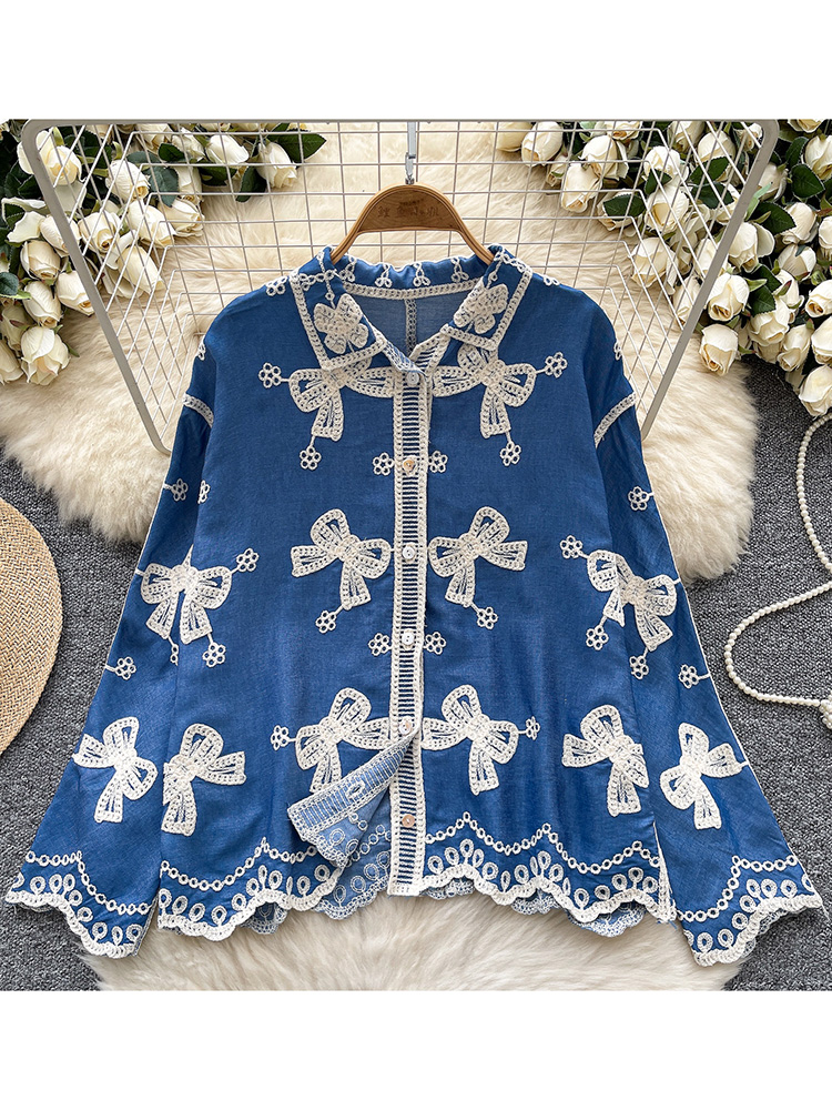 Embroidery Jersey - Damska koszula wiosenna mała niszowa Retro