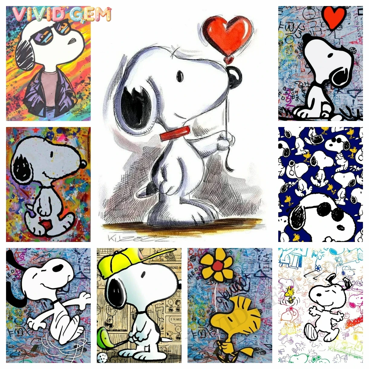 Embroidery Pattern - VIVID GEM Kawaii Graffiti Snoopy Kreskówki