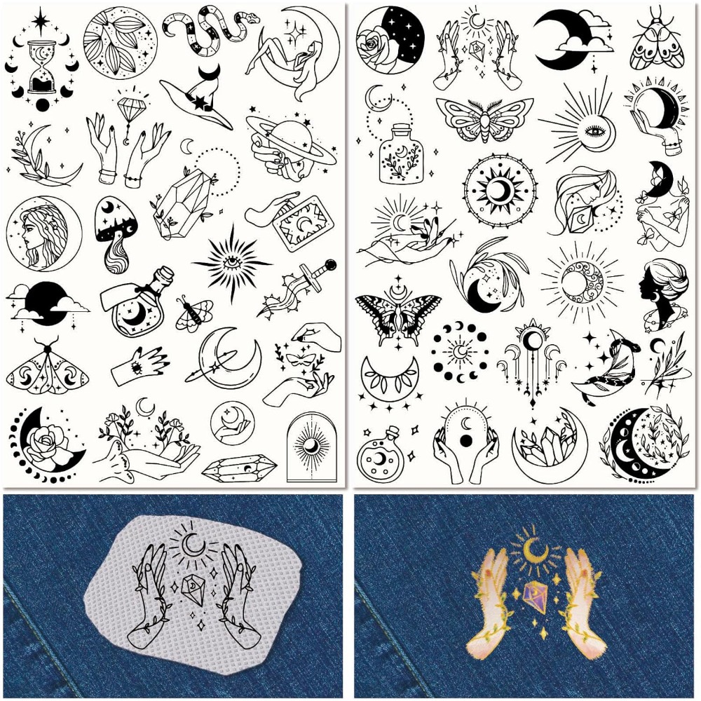 Embroidery Pattern - 51Pcs Boho Moon Sun Rozpuszczalne w